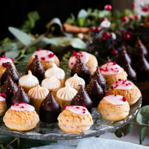 Vanilla and Raspberry Mini Choux Buns Dessert Canapés