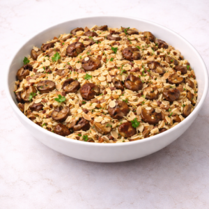 orzo-pasta-with-balsamic-glazed-mushroom-baconparmesan-almond-salad